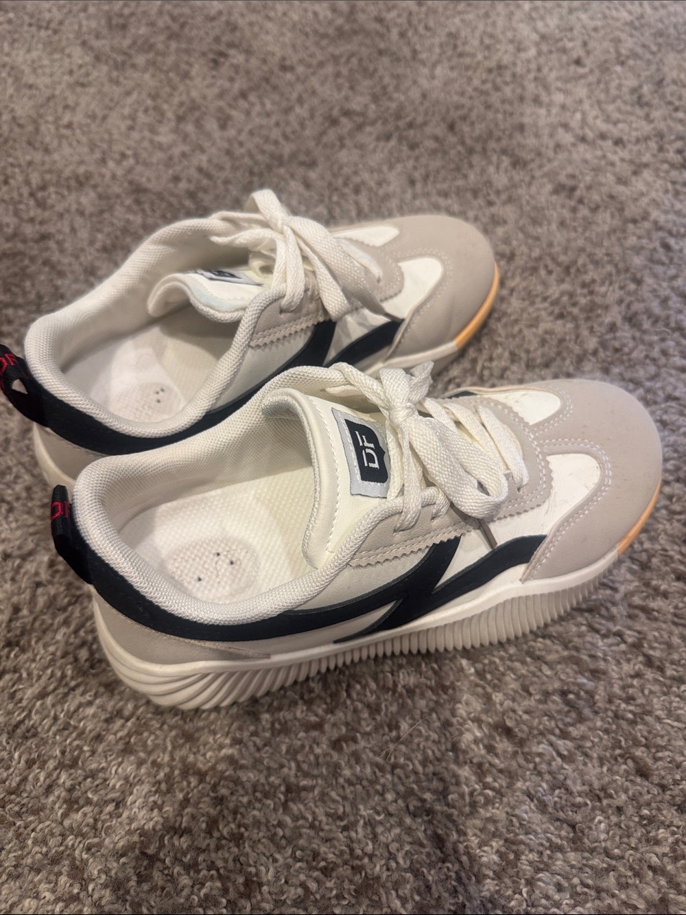 Women’s Neutral White & Beige Lace-Up Sneakers with Black Accent